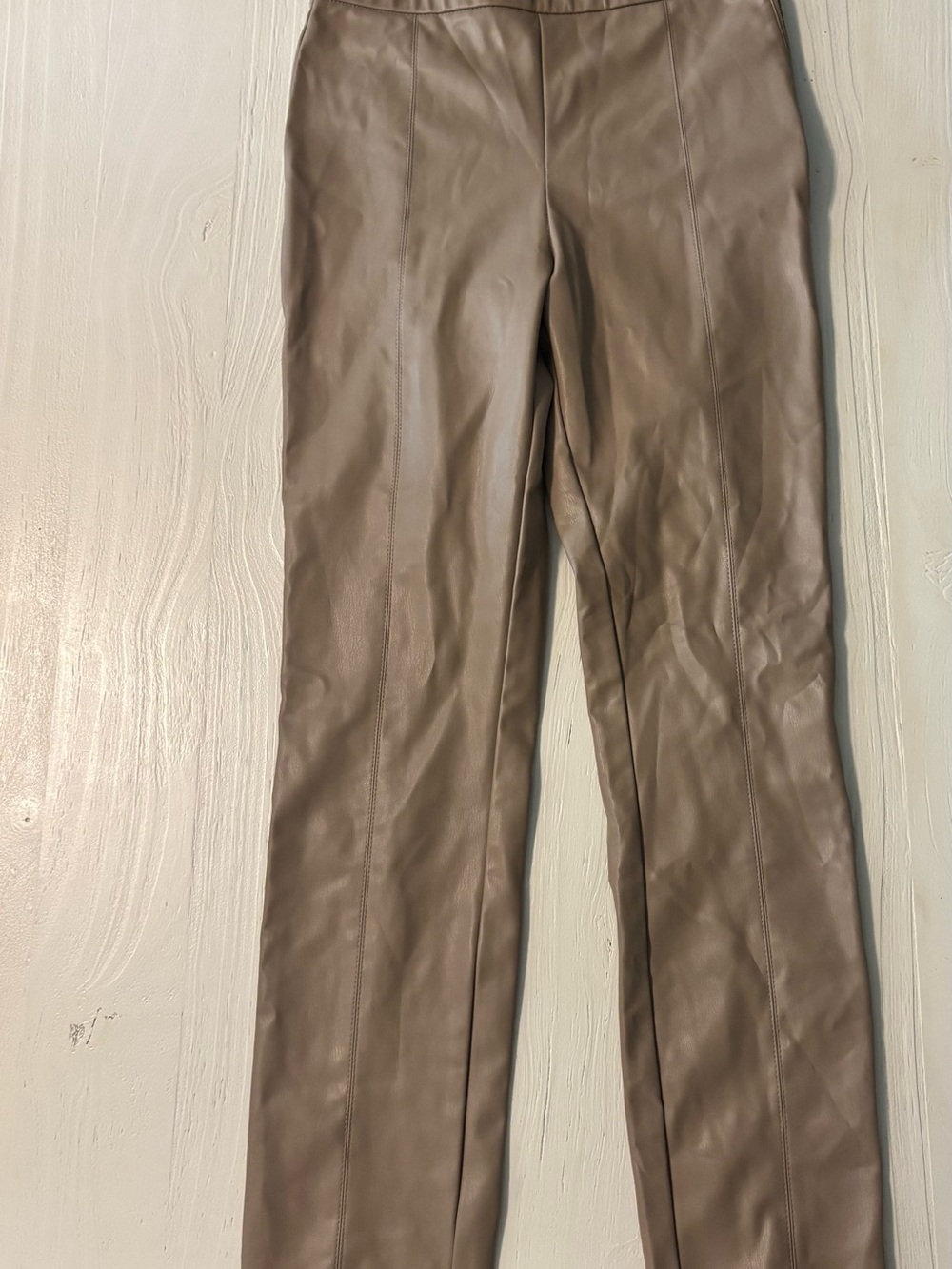 Zara Faux Leather Slim Leg Pants in Taupe
